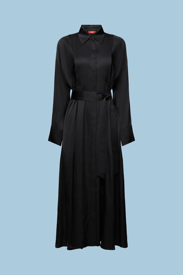 Satijnen jurk met ceintuur, BLACK, detail image number 5