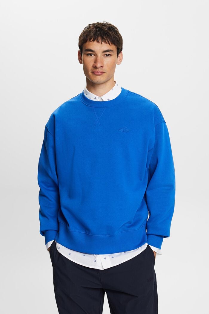 Sweatshirt met logoborduursel, BRIGHT BLUE, detail image number 0