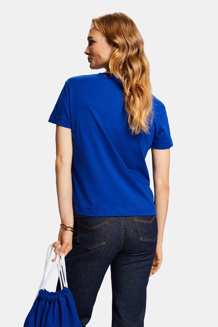 Katoenen T-shirt met ronde hals, BRIGHT BLUE, detail image number 3
