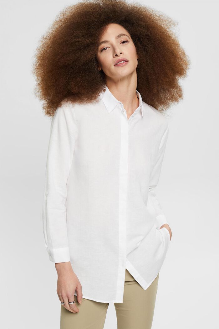 Van een linnenmix: oversized blouse, WHITE, detail image number 0
