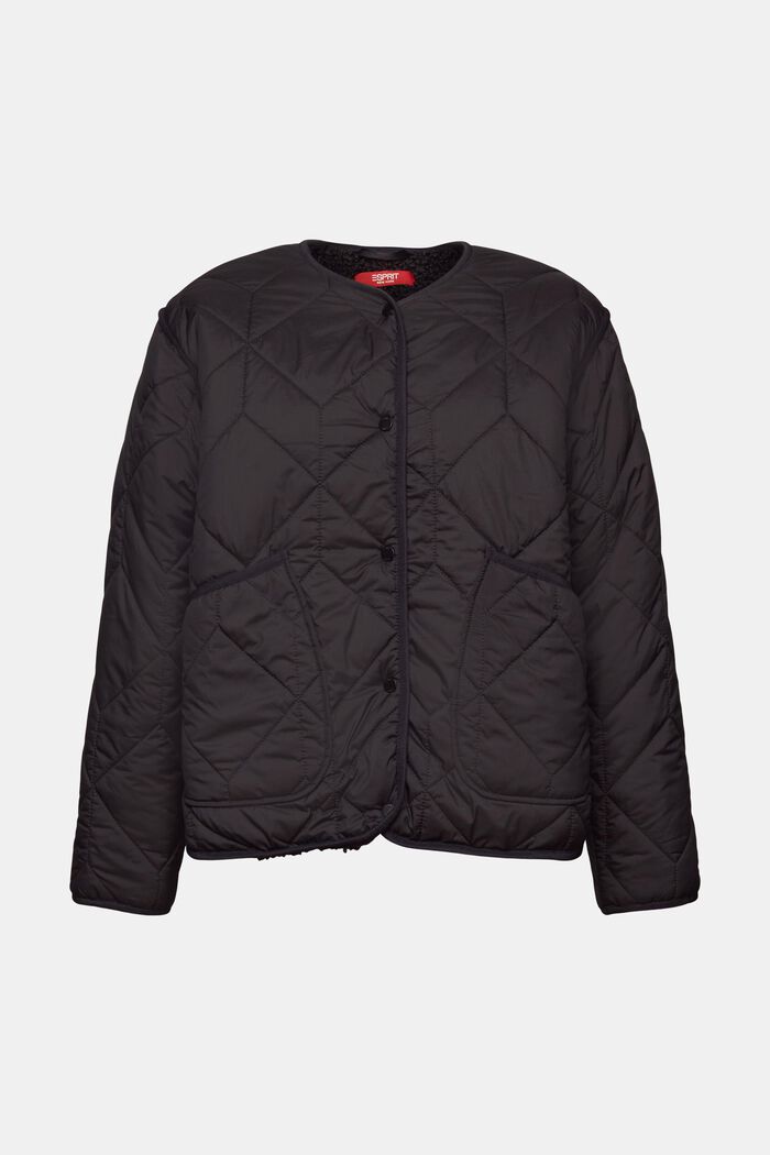 Gerecycled: gewatteerde jas met teddy voering, BLACK, detail image number 6