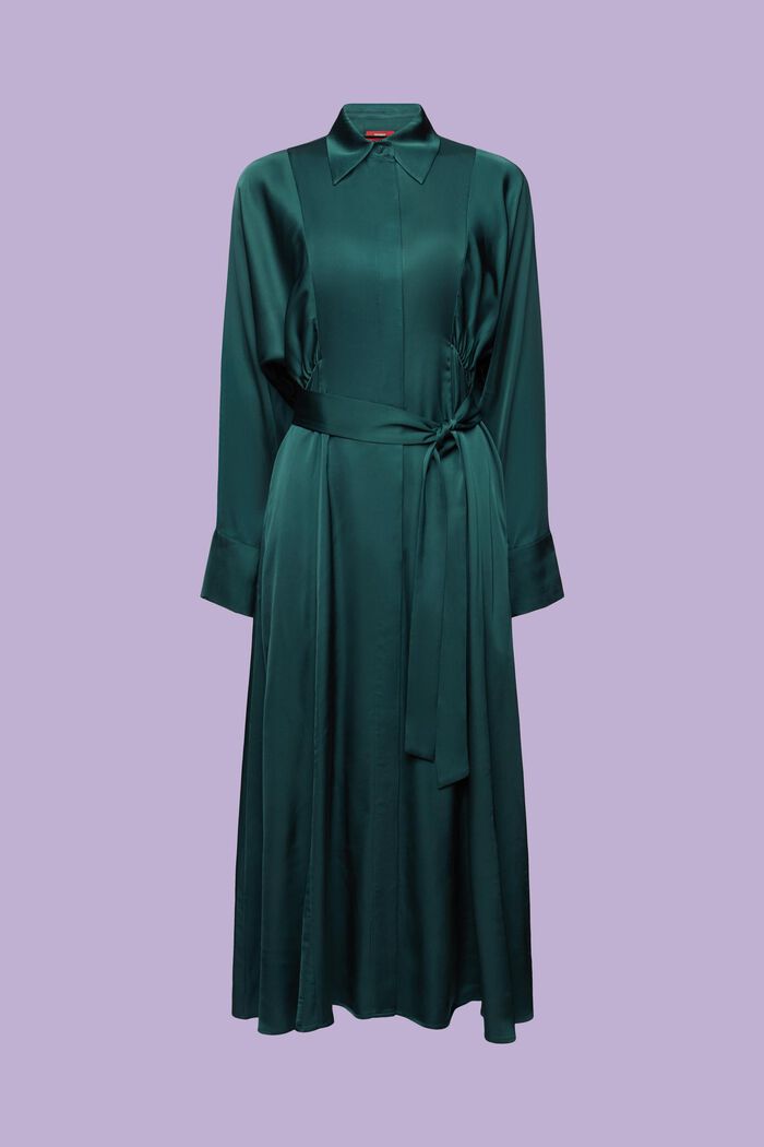 Satijnen jurk met ceintuur, EMERALD GREEN, detail image number 6
