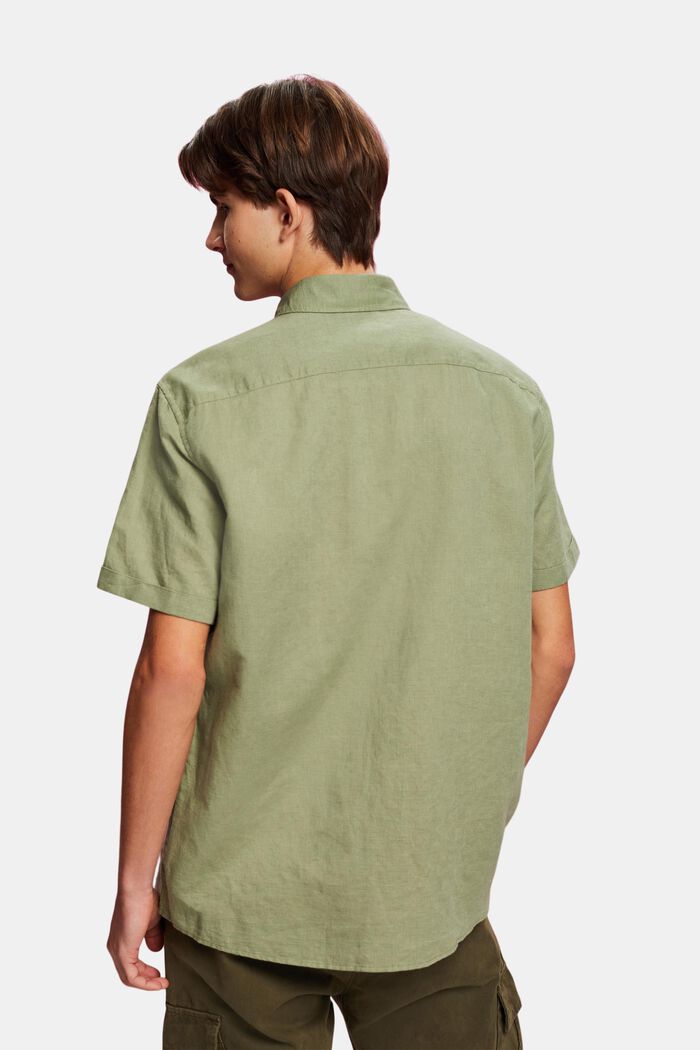 Shirt met korte mouwen van een linnen-katoenmix, LIGHT KHAKI, detail image number 4