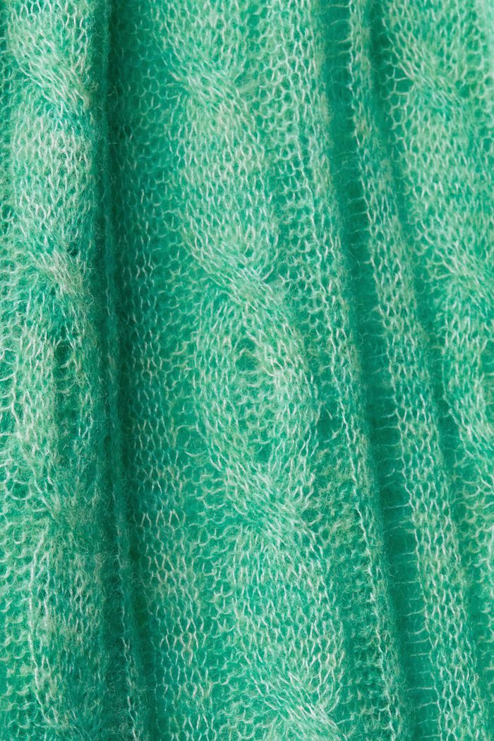Gebreide trui met open kabelpatroon en wol, LIGHT GREEN, detail image number 5