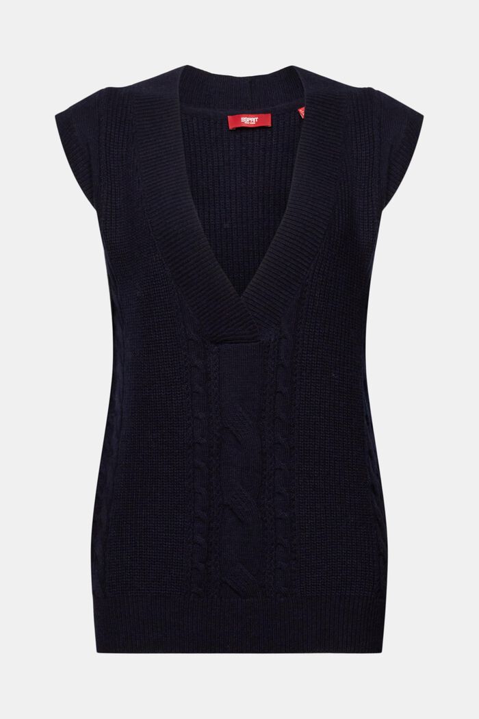 Mouwloos vest met kabelpatroon, wolmix, NAVY, detail image number 6