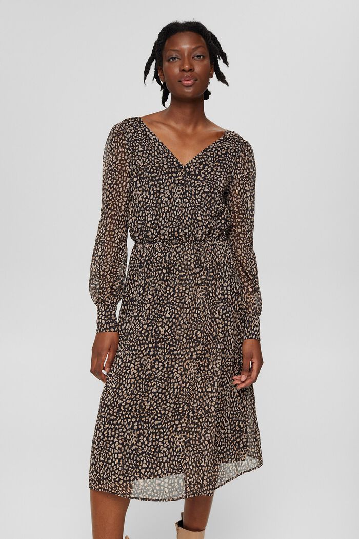 Chiffon jurk met print en glittereffect, BLACK, detail image number 0
