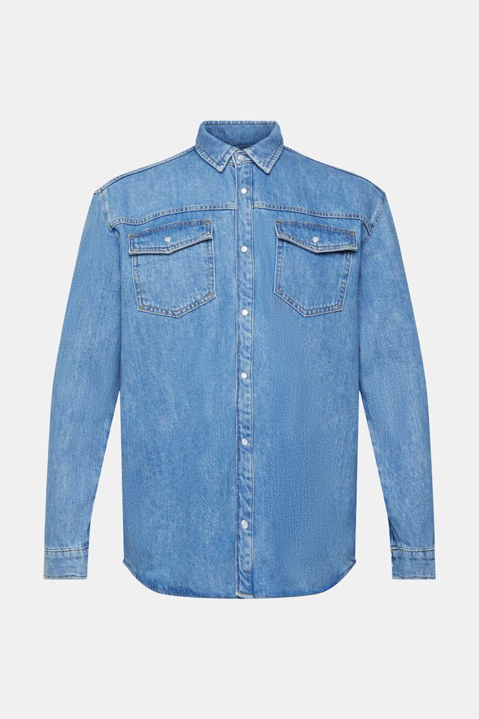 Denim shirt met relaxed model, BLUE MEDIUM WASHED, overview