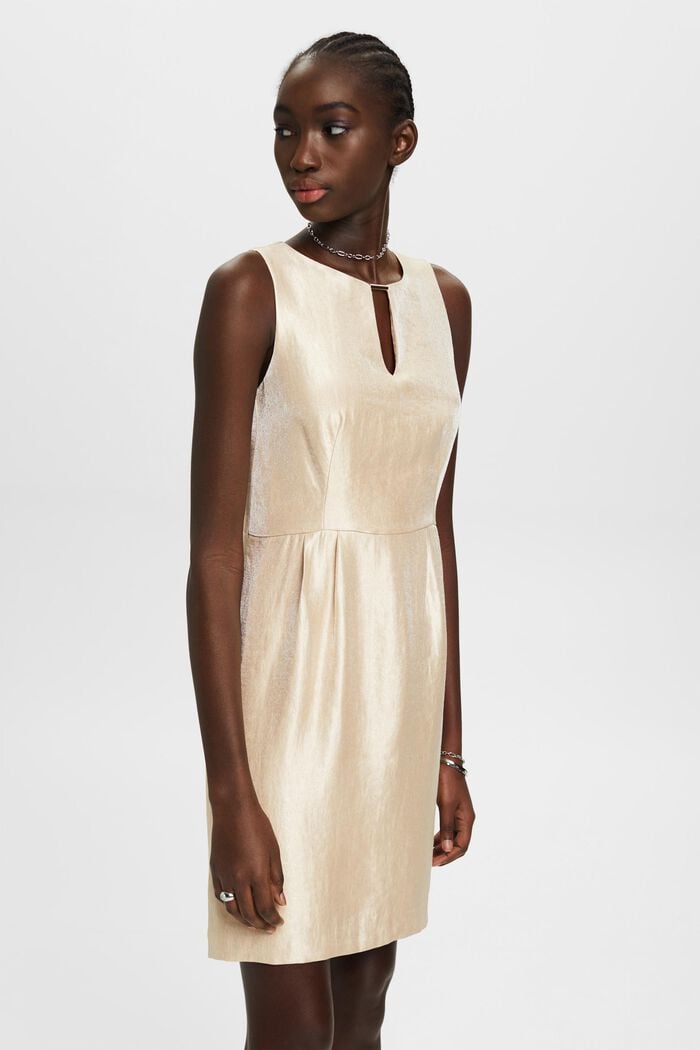 Mini-jurk van metallic twill, CREAM BEIGE, detail image number 0