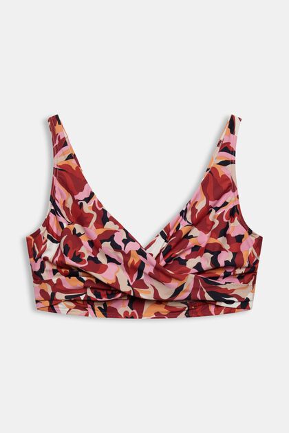 Ongewatteerde bikinitop met beugels en bloemenprint, DARK RED, overview