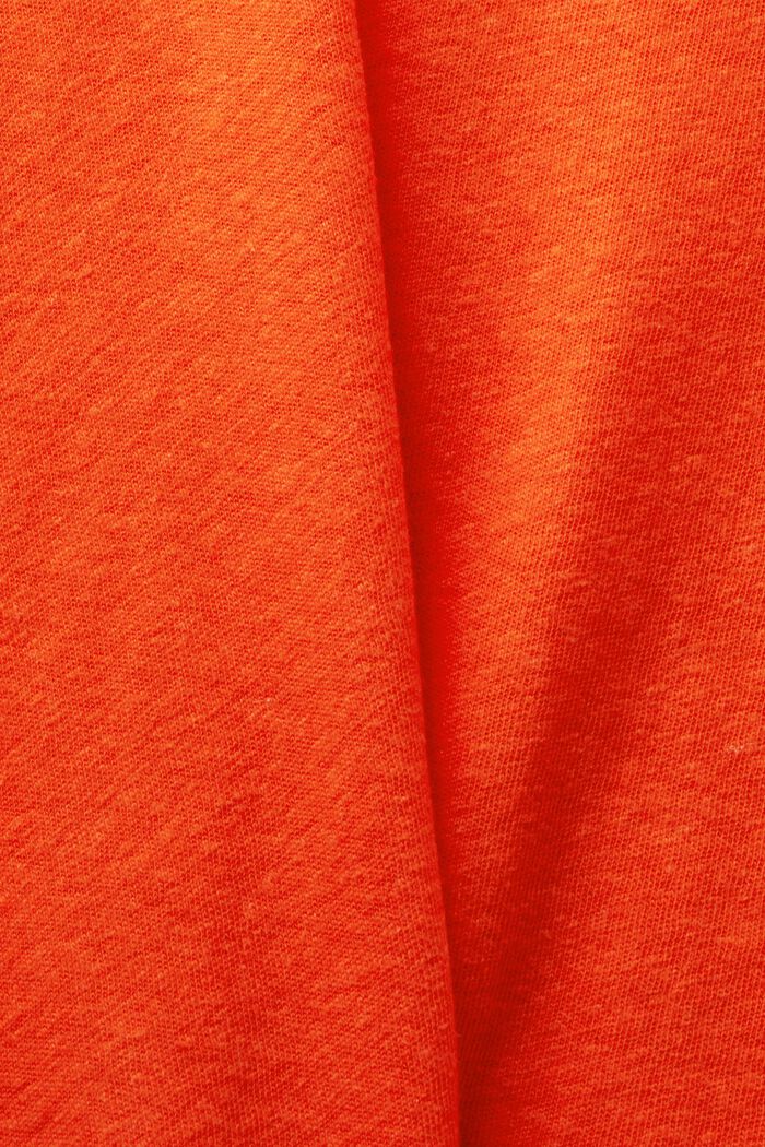 T-shirt van katoenlinnen met V-hals, BRIGHT ORANGE, detail image number 4