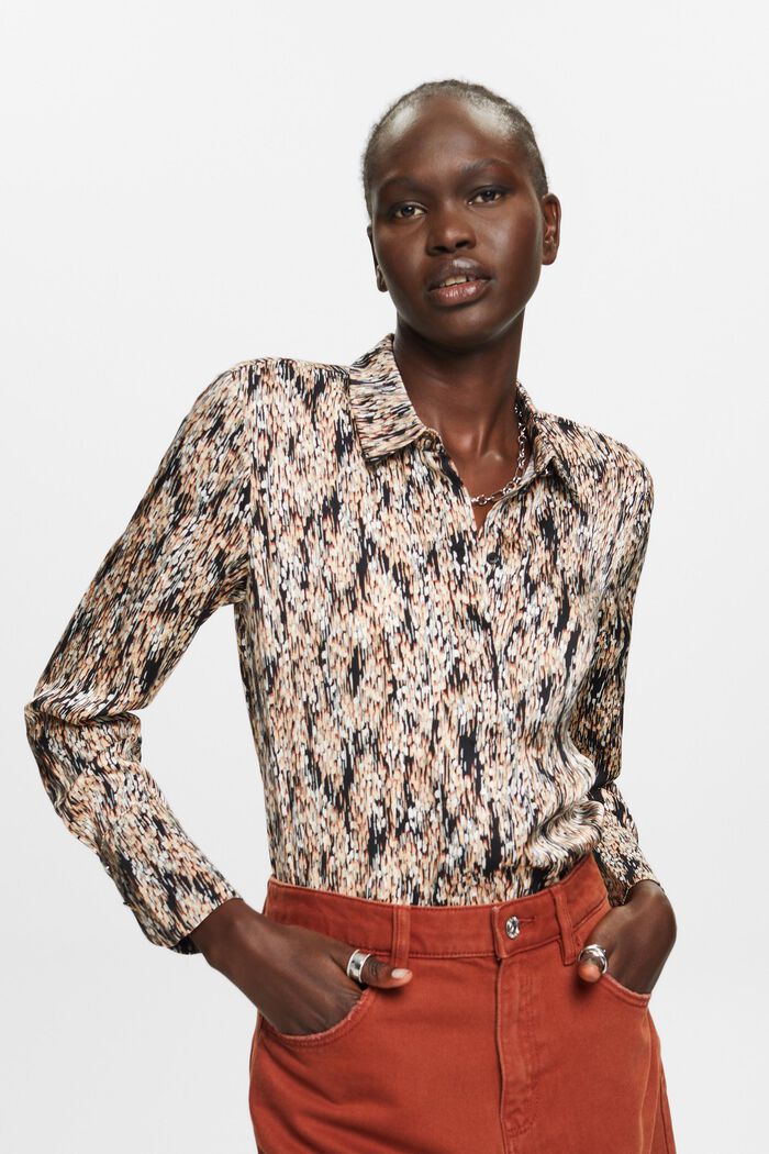 Satijnen blouse met all-over motief, BLACK, detail image number 0