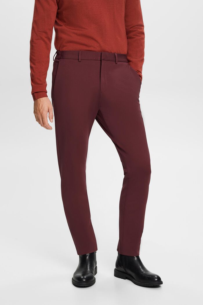 Pantalon van piqué-jersey, BORDEAUX RED, detail image number 0