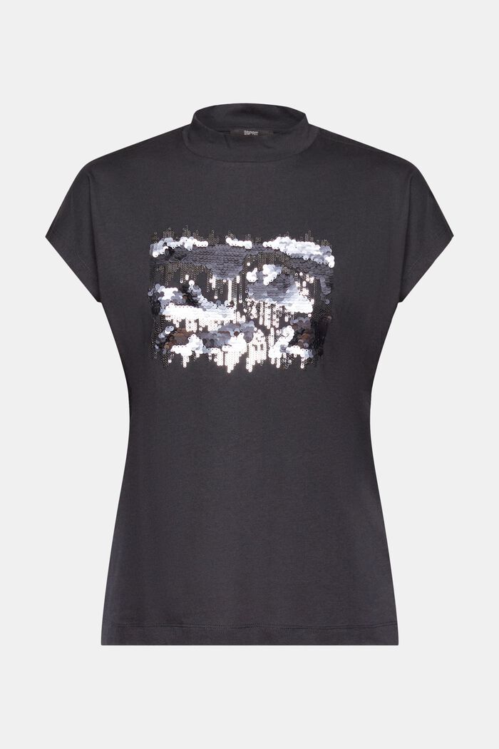 T-shirt met paillettenapplicatie, TENCEL™, BLACK, overview