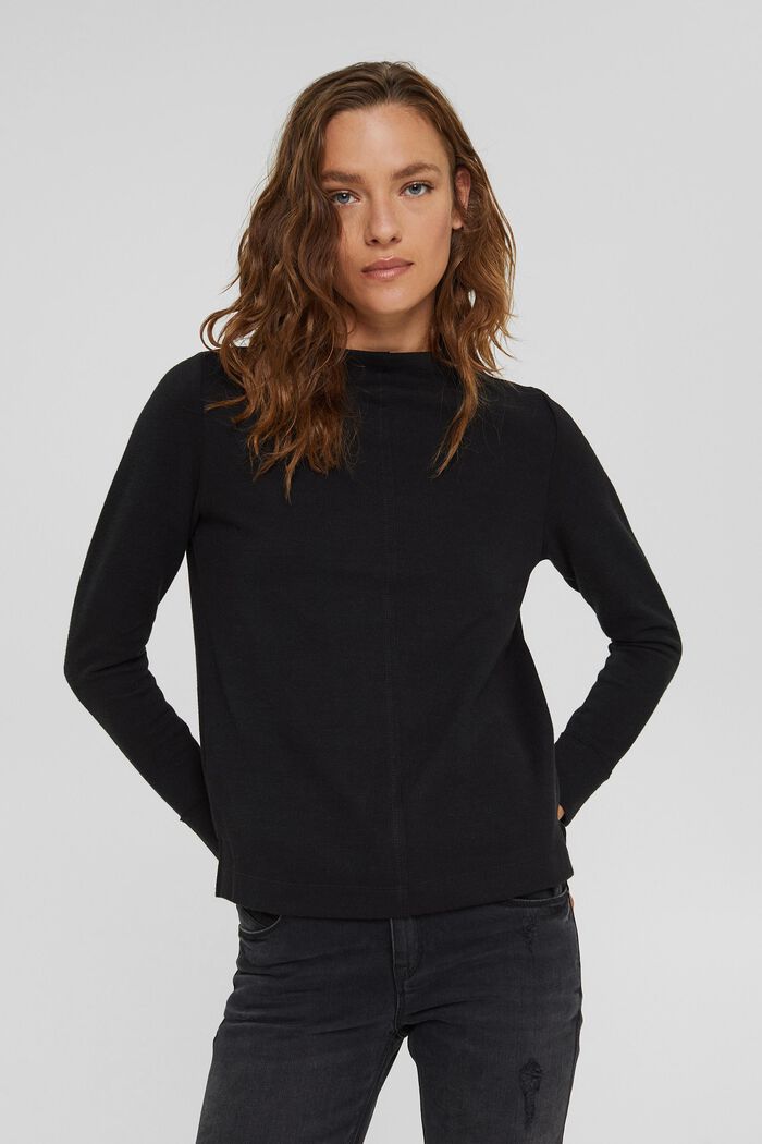 Sweatshirt met opstaande kraag, mix met biologisch katoen, BLACK, detail image number 0