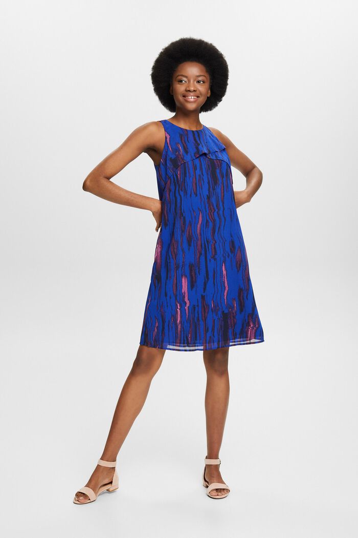 Crêpe chiffon mini-jurk met print, BRIGHT BLUE, detail image number 1
