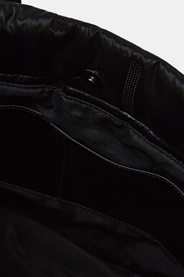 Glanzende gewatteerde tote bag, BLACK, detail image number 3