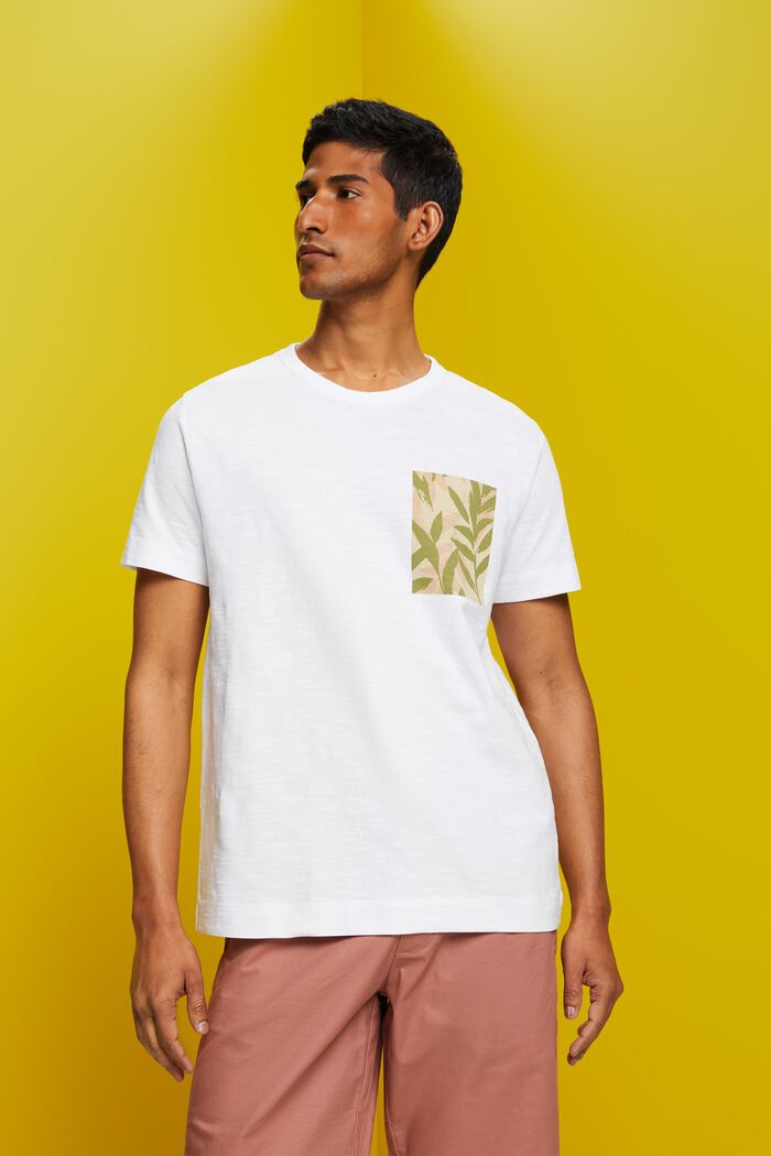 Jersey T-shirt met print op de borst, 100% katoen, WHITE, detail image number 0