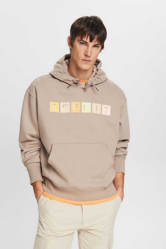 Sweatshirt van fleece met hoodie en logo, LIGHT TAUPE, detail image number 0