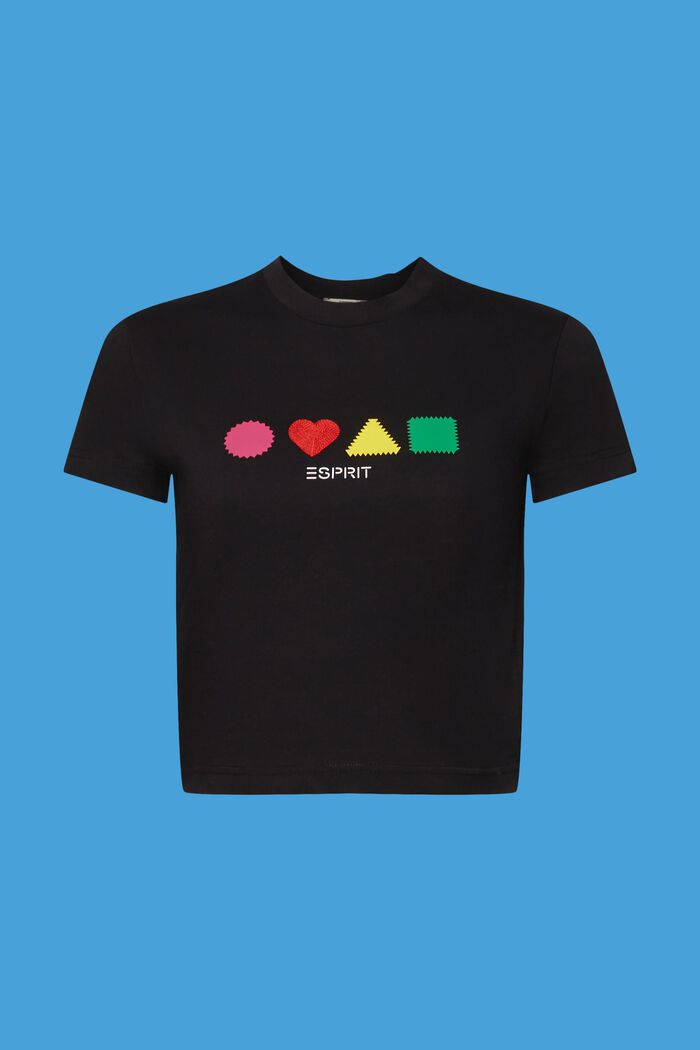 T-shirt van organic cotton met geometrische print, BLACK, detail image number 6