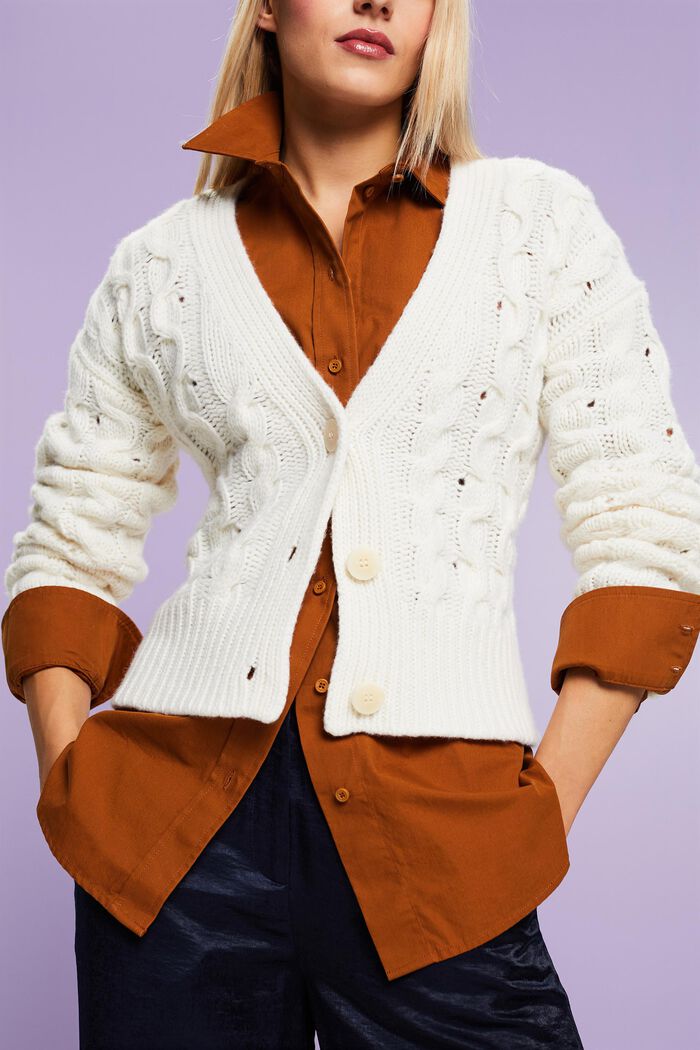 Vest met kabelpatroon, wol-kasjmiermix, ICE, detail image number 1