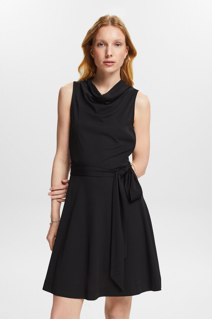 Mini-jurk met watervalkraag, BLACK, detail image number 0