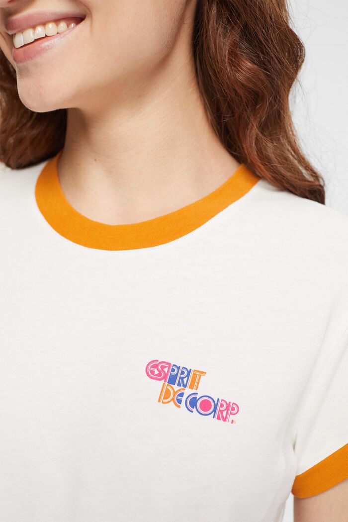 Cropped T-shirt met logo, 100% katoen, OFF WHITE, detail image number 3
