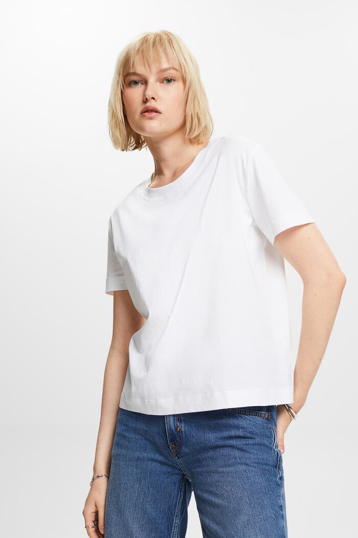 Katoenen T-shirt met ronde hals, WHITE, detail image number 0
