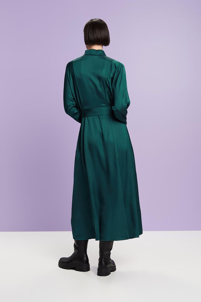 Satijnen jurk met ceintuur, EMERALD GREEN, detail image number 4