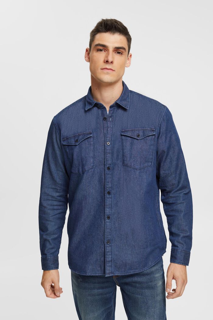 Denim shirt, BLUE DARK WASHED, detail image number 0
