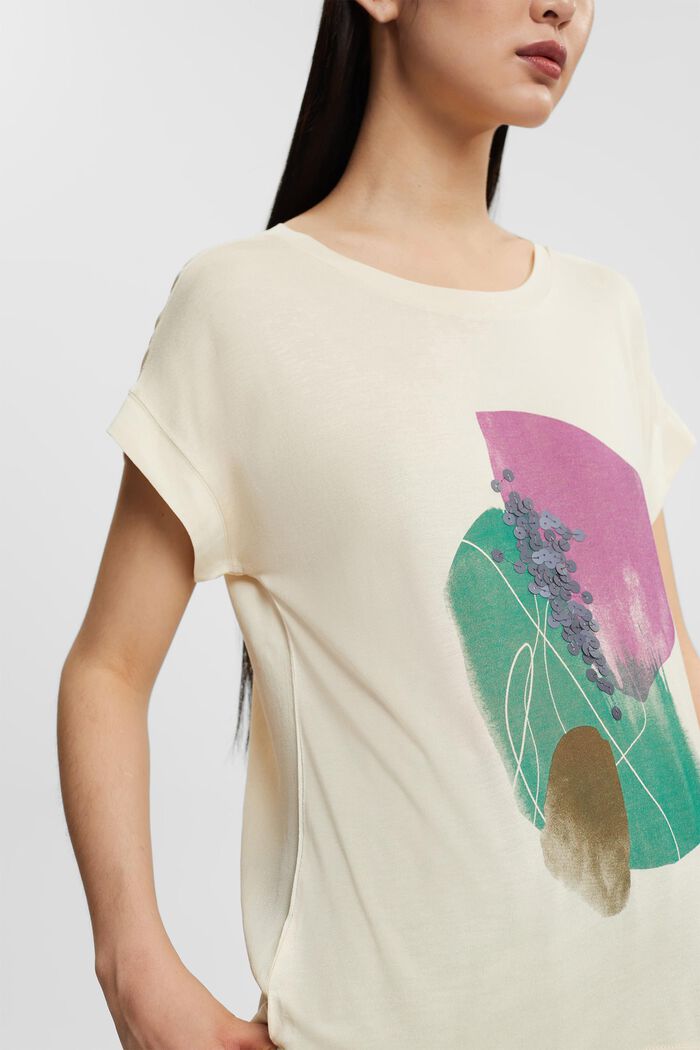 T-shirt met print met pailletjes, LENZING™ ECOVERO™, ICE, detail image number 2
