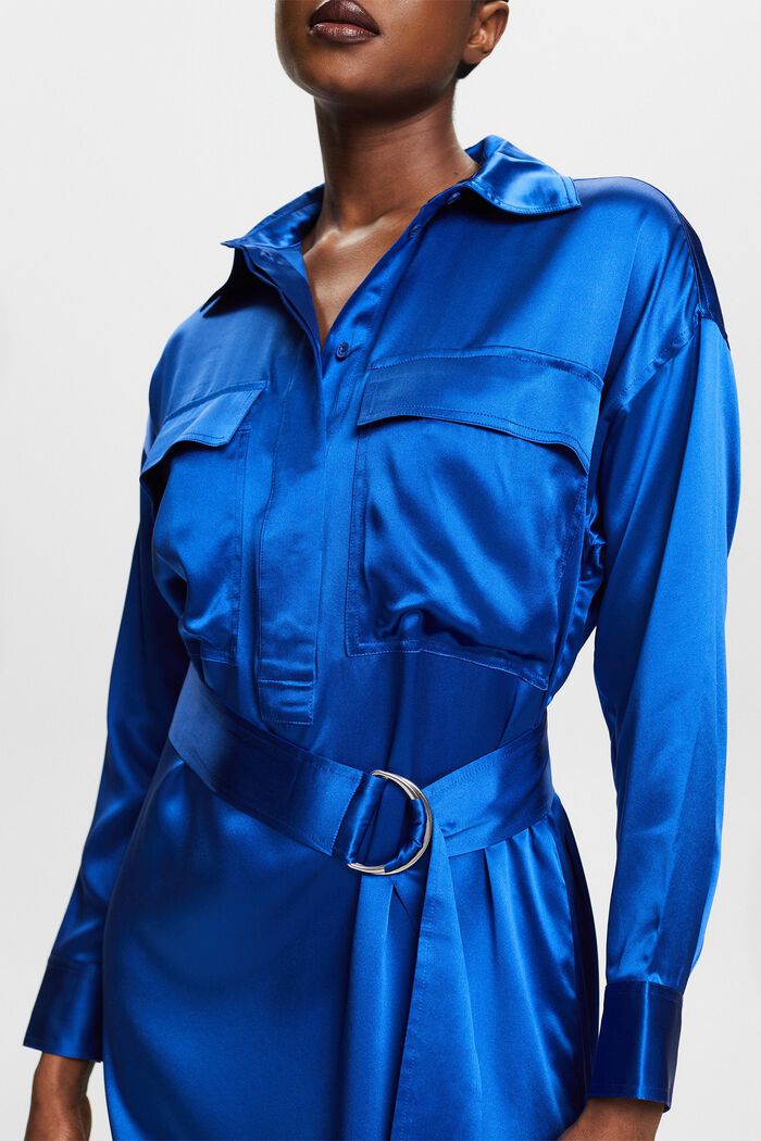 Zijden midi-jurk met ceintuur, BRIGHT BLUE, detail image number 3
