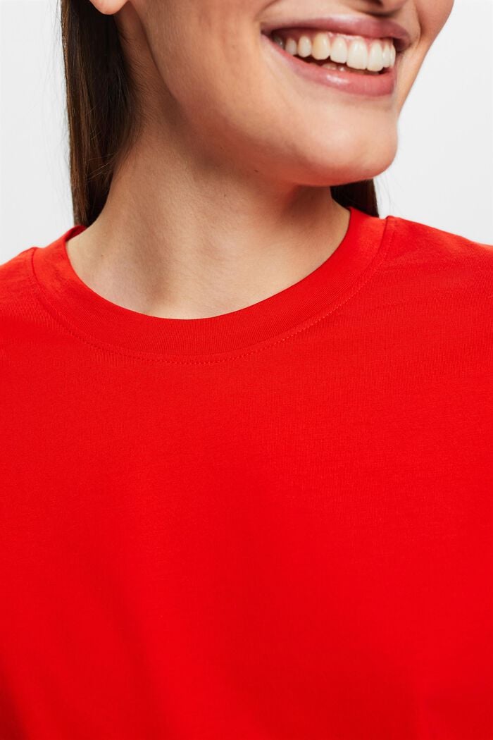 T-shirt van pimakatoen met ronde hals, RED, detail image number 2