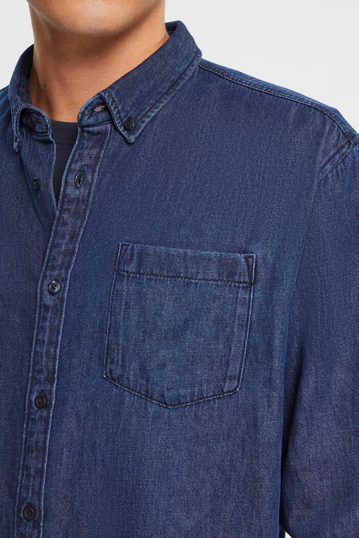 Denim overhemd met opgestikte zak, BLUE DARK WASHED, detail image number 2