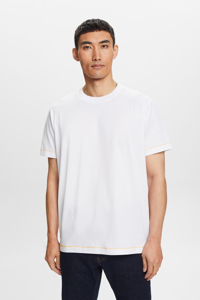 Jersey T-shirt met ronde hals, 100% katoen, WHITE, detail image number 0
