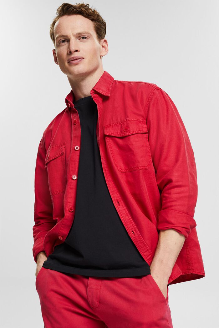 Van een linnenmix: oversized overhemd, RED, detail image number 5