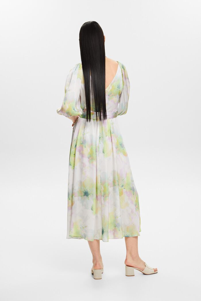 Satijnen maxi-jurk met print en V-hals, NUDE, detail image number 2