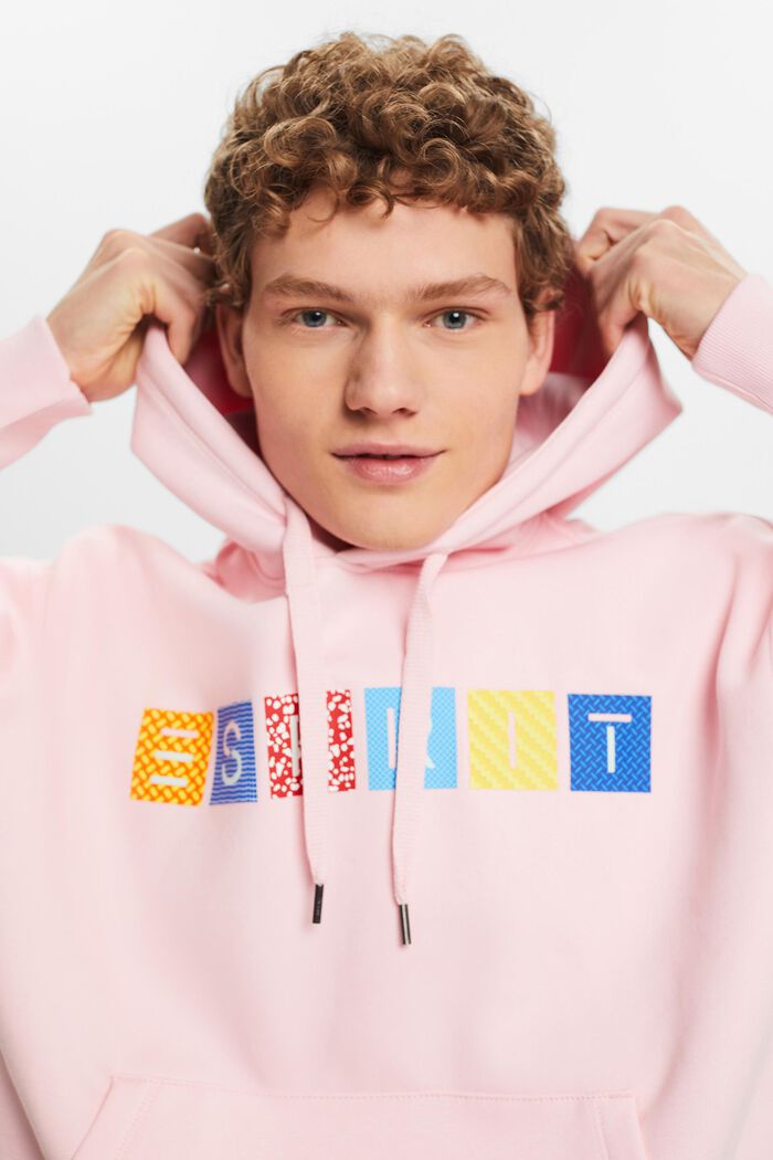 Sweatshirt van fleece met hoodie en logo, PASTEL PINK, detail image number 4