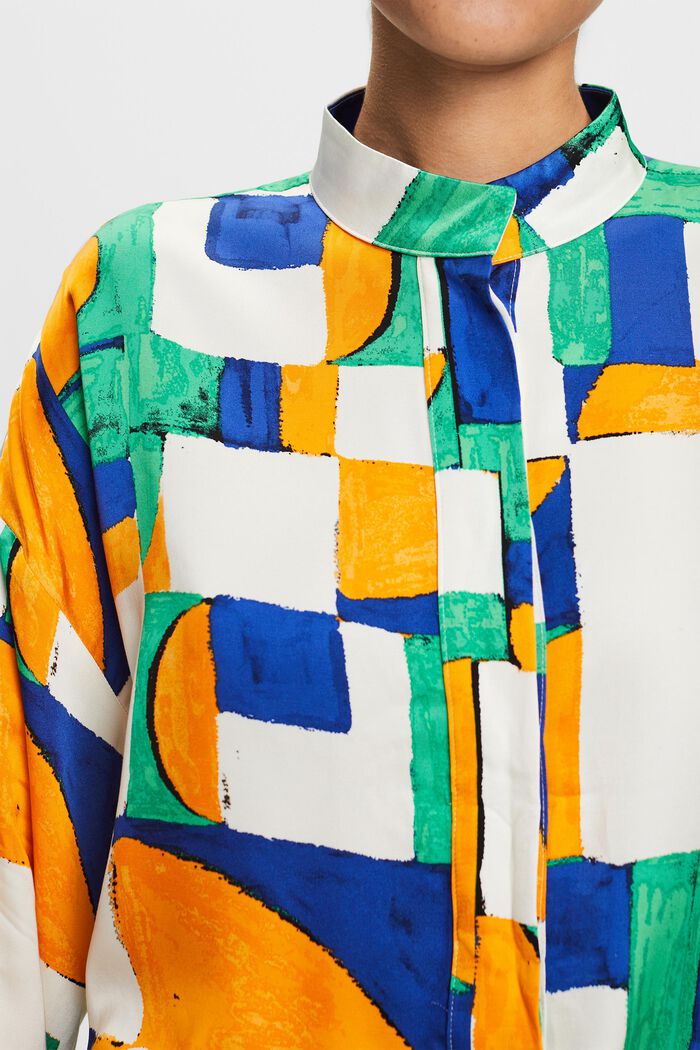 Satijnen blouse met geometrische print, LIGHT GREEN, detail image number 1
