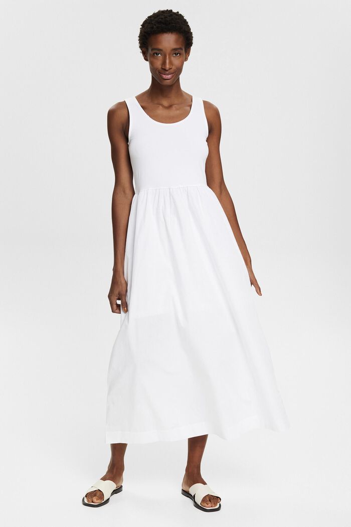 Midi-jurk van een materiaalmix, WHITE, detail image number 0