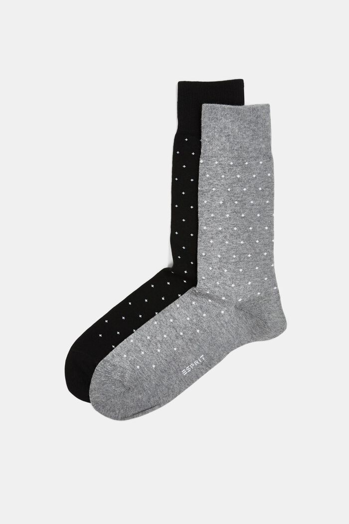 2 paar grofgebreide sokken met stippen, BLACK/GREY, detail image number 0