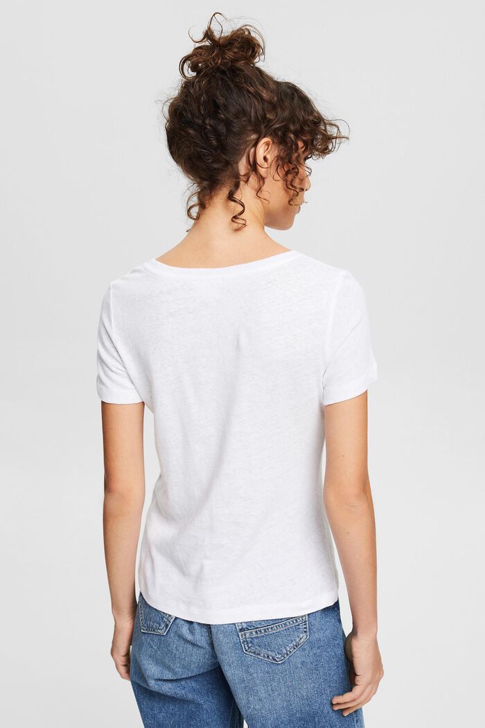 Met linnen: effen T-shirt, WHITE, detail image number 3