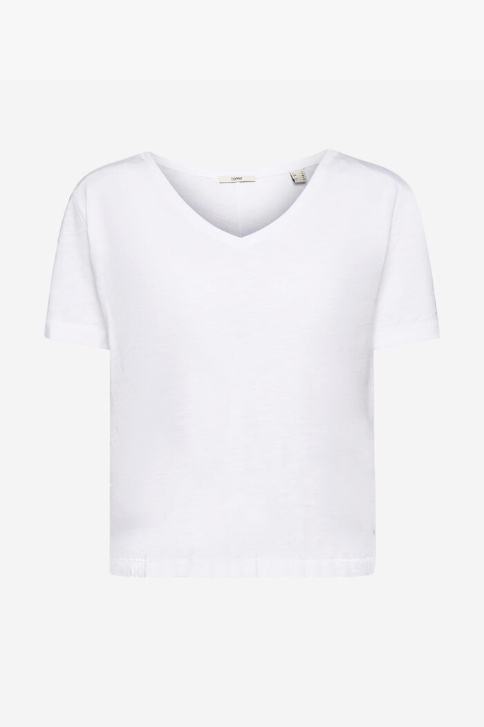 Katoen T-shirt met V-hals en siernaden, WHITE, detail image number 6