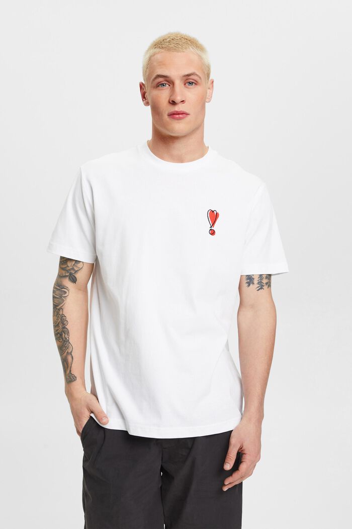 T-shirt van duurzaam katoen met hartmotief, WHITE, detail image number 0