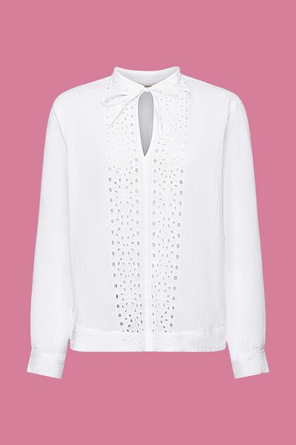 Katoenen blouse met borduursel, WHITE, overview