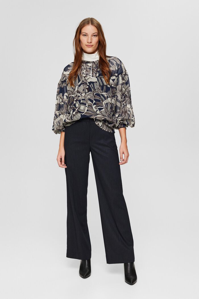 Gerecycled: chiffon blouse met print, NAVY, detail image number 6