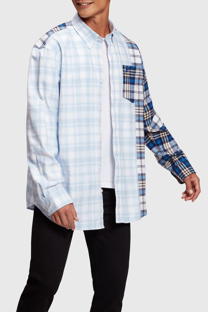 Flanellen shirt met een geruite motiefmix in patchworklook, BLUE, detail image number 0