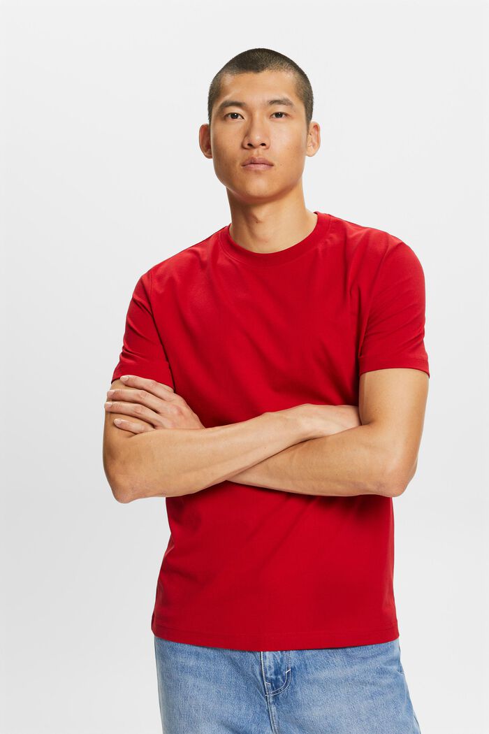 T-shirt van pima katoen-jersey met ronde hals, DARK RED, detail image number 4