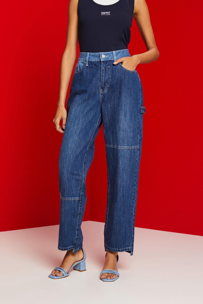 Asymmetrische 90's-jeans met wijde pijpen, BLUE DARK WASHED, detail image number 0