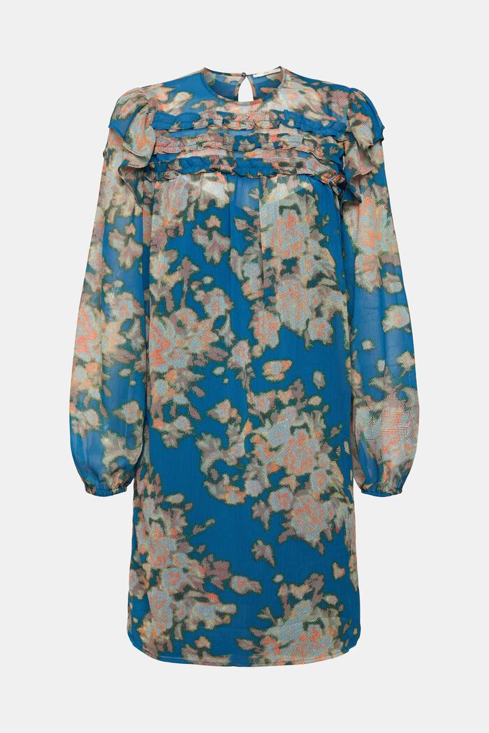 Chiffon jurk met motief, TEAL BLUE, overview