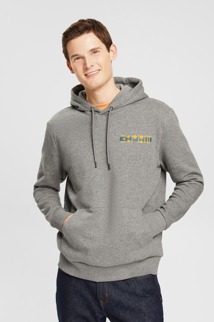 Gemêleerde hoodie met kleine logoprint, MEDIUM GREY, detail image number 0